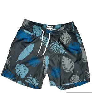 Mens Leaves print beach shorts blue abd gray color sz Small